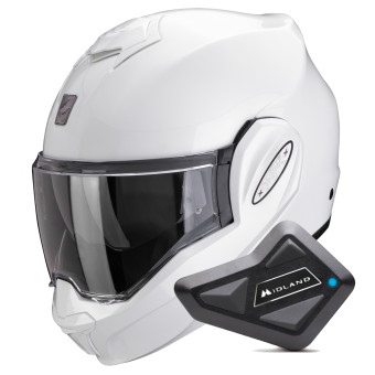 Casque Flip Up Scorpion Exo Tech Evo Pro White + Kit Bluetooth BT Mini Casque Flip Up Scorpion Exo Tech Evo Pro White + Kit Bluetooth BT Mini