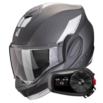 Flip Up Scorpion Exo Tech Evo Team Matt Black Silver + Kit Bluetooth 5S Solo