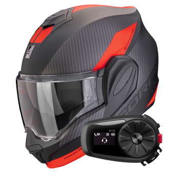 Flip Up Scorpion Exo Tech Evo Team Matt Black Silver Red + Kit Bluetooth 5S Solo