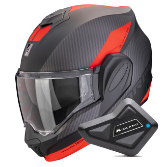 Flip Up Scorpion Exo Tech Evo Team Matt Black Silver Red + Kit Bluetooth BT Mini