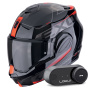 Casque Flip Up Scorpion Exo Tech Evo Traveller Black Red + Kit Bluetooth Lokui K30