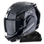 Casque Flip Up Scorpion Exo Tech Evo Traveller Black White + Kit bluetooth Exo-Com Link-1C