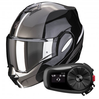 Flip Up Scorpion Exo Tech Forza Black Silver + Kit Bluetooth 5S
