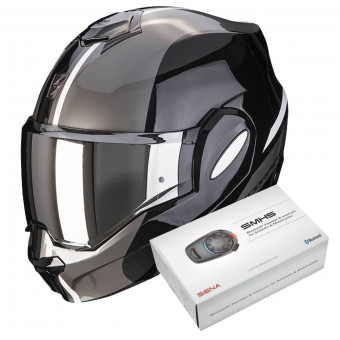Flip Up Scorpion Exo Tech Forza Black Silver + Kit Bluetooth SMH5