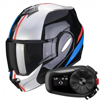 Flip Up Scorpion Exo Tech Forza Black Silver Red + Kit Bluetooth 5S