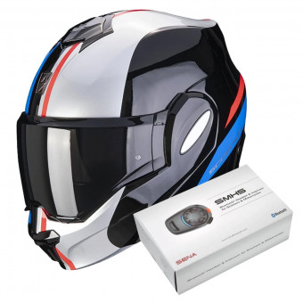 Flip Up Scorpion Exo Tech Forza Black Silver Red + Kit Bluetooth SMH5