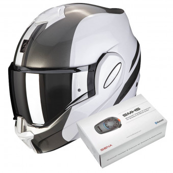 Flip Up Scorpion Exo Tech Forza Pearl White Silver + Kit Bluetooth SMH5