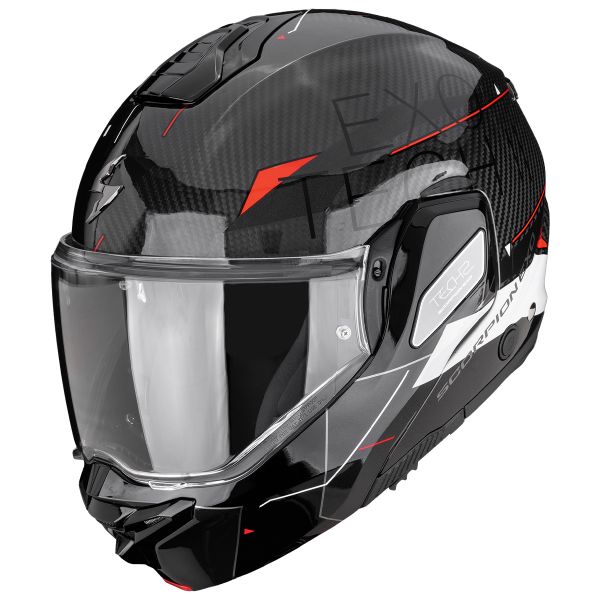 Flip Up Scorpion Exo-Tech II Carbon Viator Black White Red