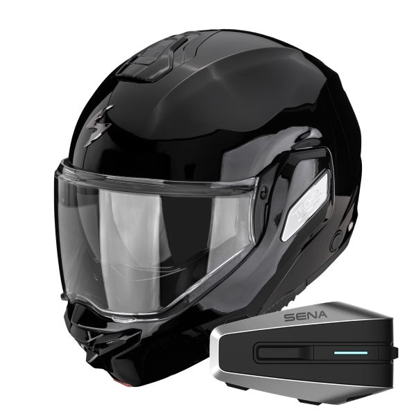 Flip Up Scorpion Exo-Tech II Solid Black + Kit Bluetooth Vortex HD
