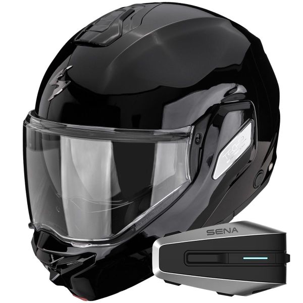 Flip Up Scorpion Exo-Tech II Solid Black + Kit Bluetooth Vortex HD