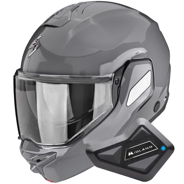 Flip Up Scorpion Exo-Tech II Solid Cement Grey + Kit Bluetooth BT Mini