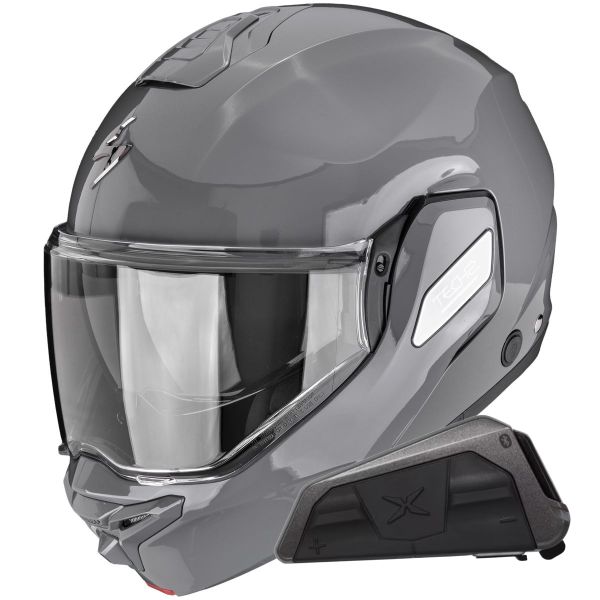Flip Up Scorpion Exo-Tech II Solid Cement Grey + Kit bluetooth Exo-Com Link-1