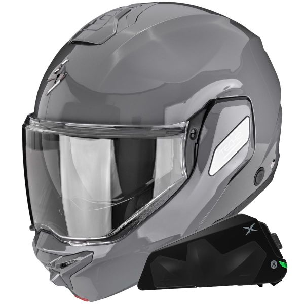 Flip Up Scorpion Exo-Tech II Solid Cement Grey + Kit bluetooth Exo-Com Link-1C