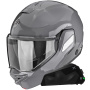 Casque Flip Up Scorpion Exo-Tech II Solid Cement Grey + Kit bluetooth Exo-Com Link-1C