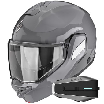 Casque Flip Up Scorpion Exo-Tech II Solid Cement Grey + Kit Bluetooth Vortex HD Casque Flip Up Scorpion Exo-Tech II Solid Cement Grey + Kit Bluetooth Vortex HD