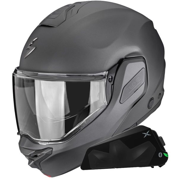 Flip Up Scorpion Exo-Tech II Solid Matt Anthracite + Kit bluetooth Exo-Com Link-1C