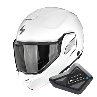 Casque Flip Up Scorpion Exo-Tech II Solid White + Kit Bluetooth BT Mini Casque Flip Up Scorpion Exo-Tech II Solid White + Kit Bluetooth BT Mini
