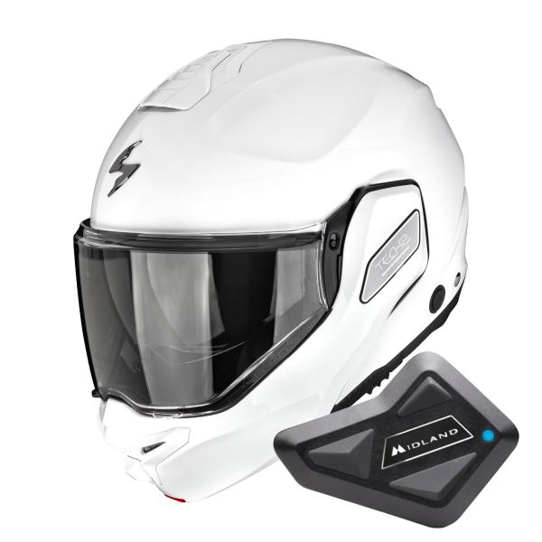 Flip Up Scorpion Exo-Tech II Solid White + Kit Bluetooth BT Mini
