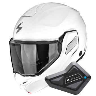 Flip Up Scorpion Exo-Tech II Solid White + Kit Bluetooth BT Mini