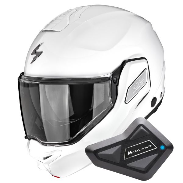 Flip Up Scorpion Exo-Tech II Solid White + Kit Bluetooth BT Mini