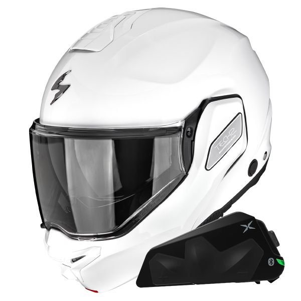 Flip Up Scorpion Exo-Tech II Solid White + Kit bluetooth Exo-Com Link-1C