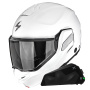 Casque Flip Up Scorpion Exo-Tech II Solid White + Kit bluetooth Exo-Com Link-1C