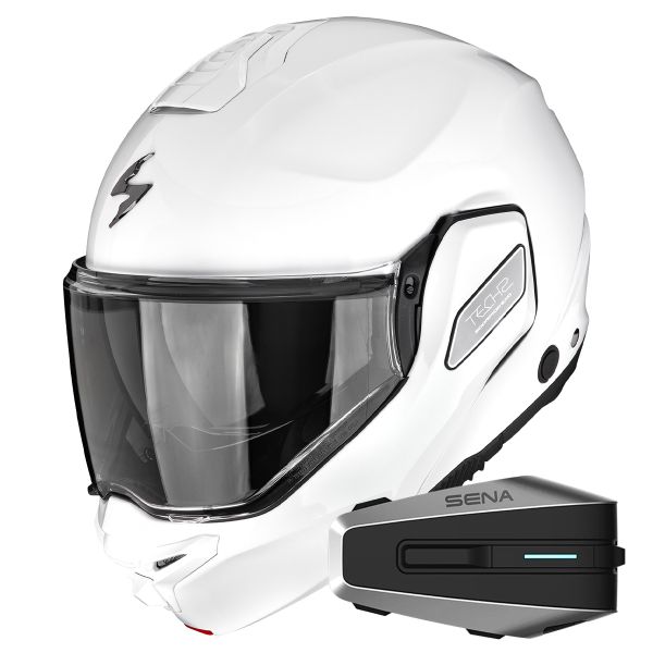 Flip Up Scorpion Exo-Tech II Solid White + Kit Bluetooth Vortex HD