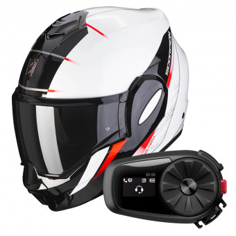 Flip Up Scorpion Exo Tech Primus Pearl White Black + Kit Bluetooth 5S