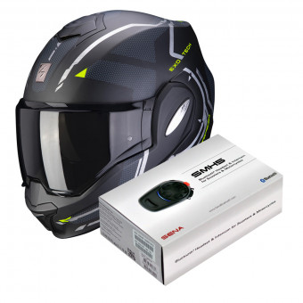 Flip Up Scorpion Exo Tech Square Matt Black Neon Yellow + Kit Bluetooth Sena SMH5