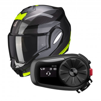 Flip Up Scorpion Exo Tech Trap Black Neon Yellow + Kit Bluetooth Sena 5S