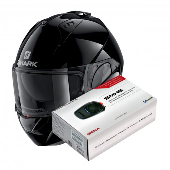 Flip Up Shark Evo-Es Blank BLK + Kit Bluetooth SMH5 Solo