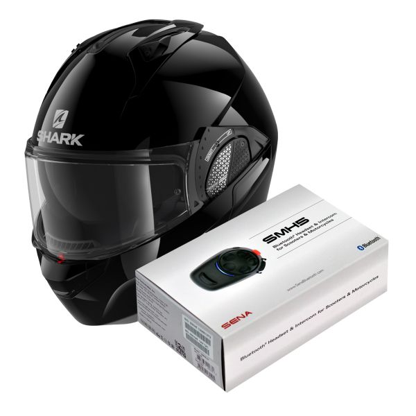Flip Up Shark EVO GT Blank BLK + Kit Bluetooth Sena SMH5