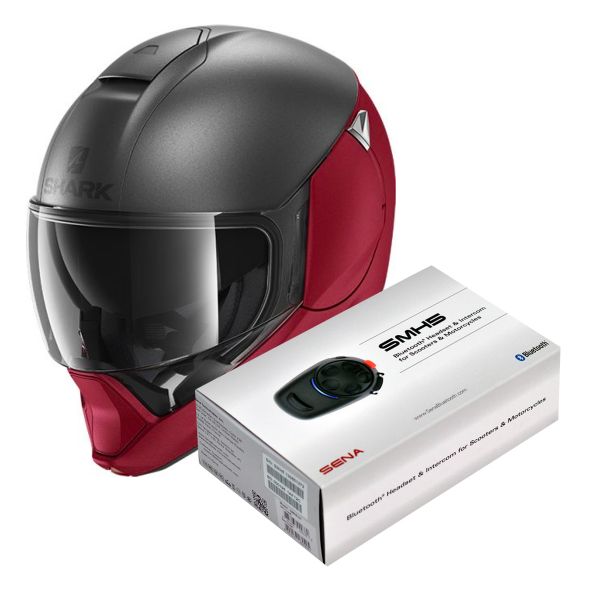 Flip Up Shark Evojet Dual Blank Mat RAR + Kit Bluetooth Sena SMH5