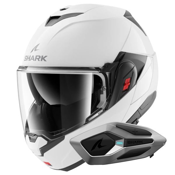 Flip Up Shark Oxo Blank W05 + Kit Bluetooth Sena for Shark Mesh Solo