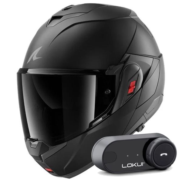 Flip Up Shark Oxo Dark Shadow Mat KMA + Kit Bluetooth Lokui K30 Flip Up Shark Oxo Dark Shadow Mat KMA + Kit Bluetooth Lokui K30