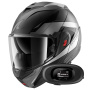Casque Flip Up Shark Oxo Mekarium Mat AUK + Kit bluetooth 5R Lite Solo