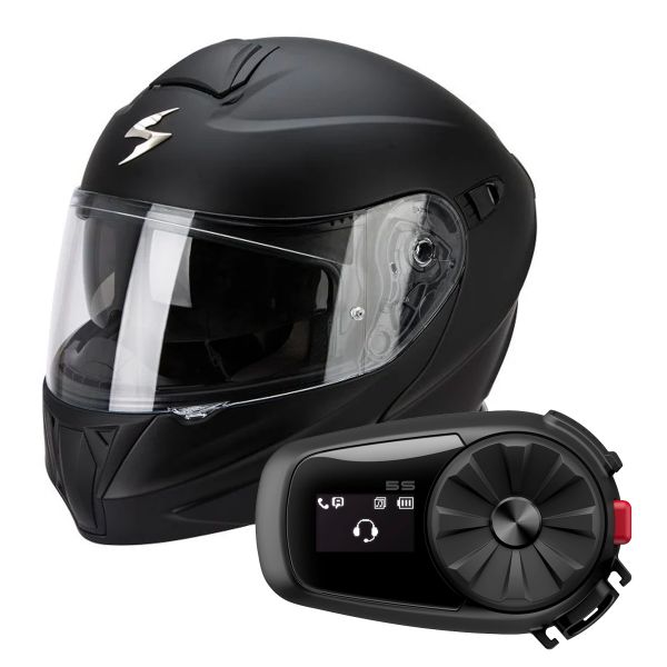 bluetooth headset for scorpion helmet Pack Helmet + Intercom Systems : Scorpion Exo 920 Matt Black + Kit Bluetooth  5S Solo