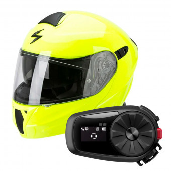 Flip Up Scorpion Exo 920 Neon Yellow + Kit Bluetooth Sena 5S Solo