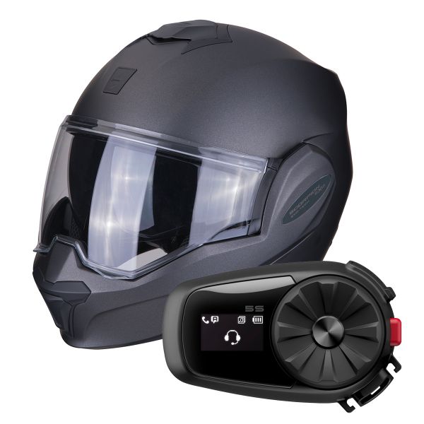 Flip Up Scorpion Exo Tech Anthracite + Kit Bluetooth Sena 5S Solo
