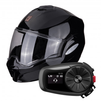 Flip Up Scorpion Exo Tech Black + Kit Bluetooth Sena 5S Solo