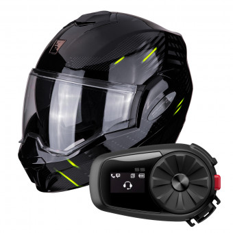 Flip Up Scorpion Exo Tech Pulse Black + Kit Bluetooth Sena 5S Solo