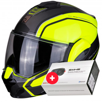 Flip Up Scorpion Exo Tech Time-Off Neon Yellow Silver + Kit Bluetooth Sena SMH5