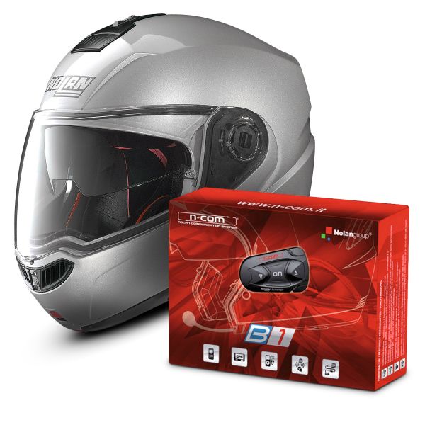 Flip Up Nolan N104 Absolute Special N-Com Salt Silver 11 + B1 Bluetooth Kit