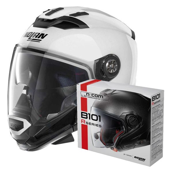 Convertible Nolan N70 2 GT Classic N-Com Metal White 5 + Kit Bluetooth B101R