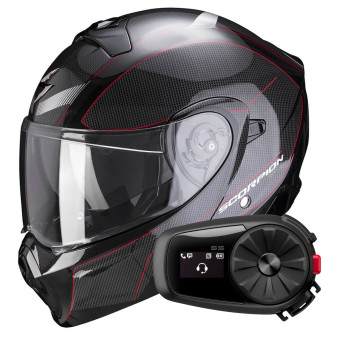Convertible Scorpion Exo 930 Cielo Pearl Black Red + Kit Bluetooth 5S