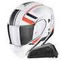 Casque Convertible Scorpion Exo 930 Evo Ardens Matt White Black Red + Exo-Com Link-1 Bluetooth kit