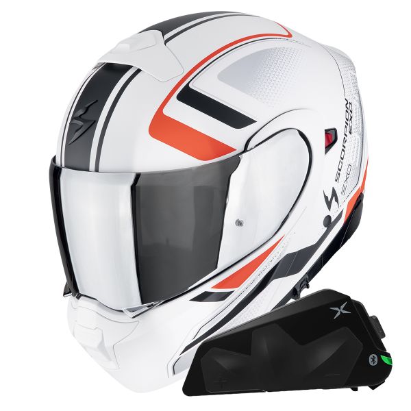 Convertible Scorpion Exo 930 Evo Ardens Matt White Black Red + Exo-Com Link-1C Bluetooth Kit