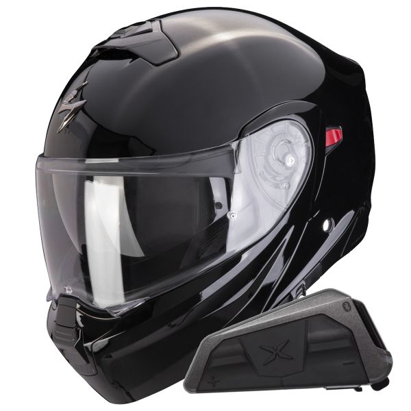 Convertible Scorpion Exo 930 Evo Solid Black + Exo-Com Link-1 Bluetooth Kit