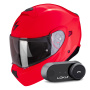 Casque Convertible Scorpion Exo 930 Evo Solid Neon Red + Kit Bluetooth Lokui K30