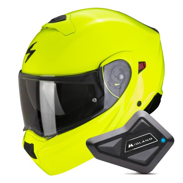 Convertible Scorpion Exo 930 Evo Solid Neon Yellow + Kit Bluetooth BT Mini
